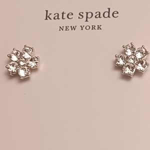 New Kate Spade Flower Stud Earrings Clear Silver